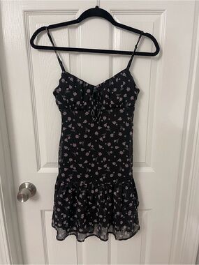 Full Tilt Black Mini Dress with Pink Floral Print XS